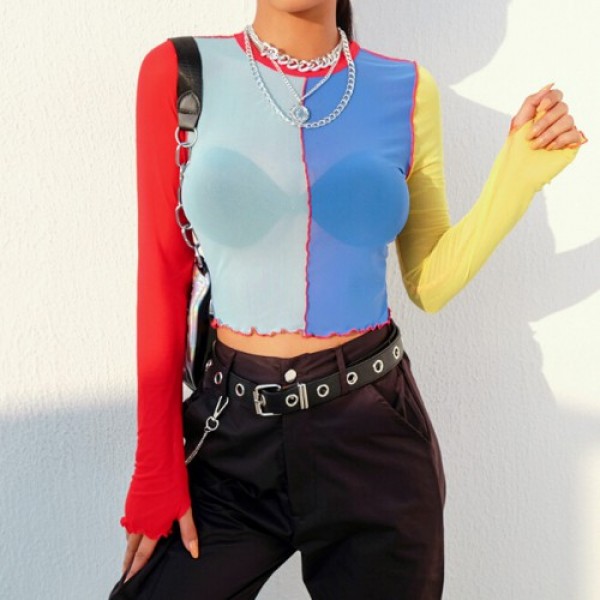 Color Block Mesh Top