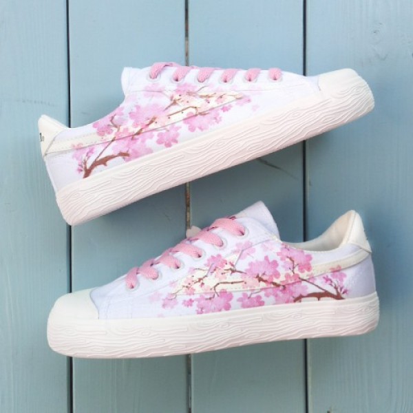 Sweet cherry blossom doodle hand-painted shoes canvas shoes