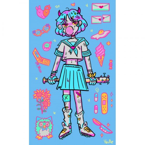  Demon School Girl Sticker sheet